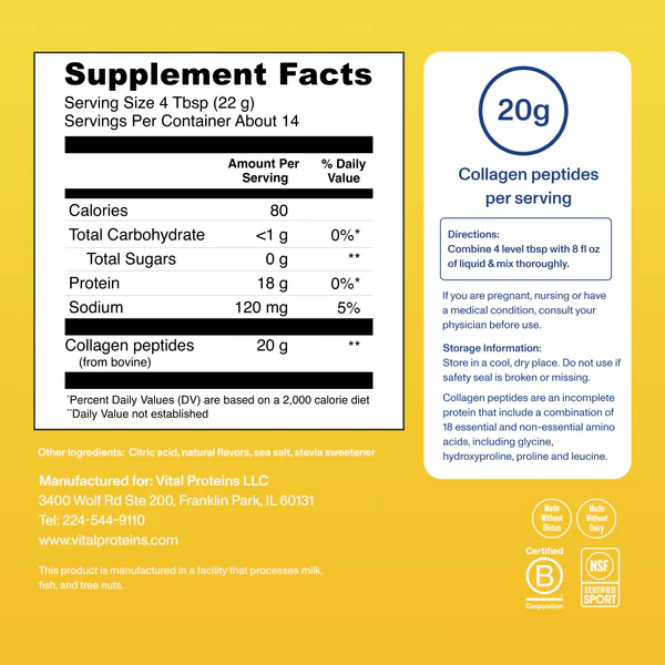 VITAL PROTEINS Lemon Collagen Peptides купить в Beauty Storage. Быстрая доставка по России и СНГ.