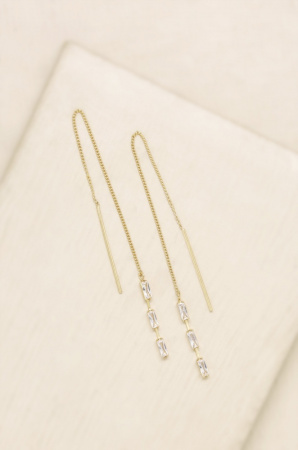 Crystal Baguette 18k Gold Plated Threader Earrings