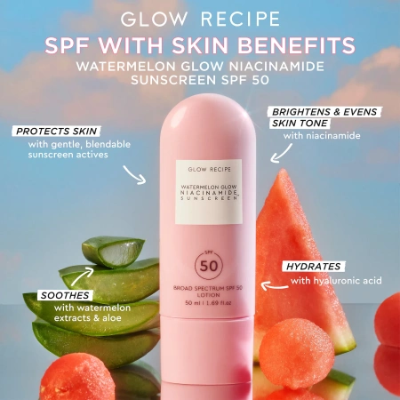 GLOW RECIPE Watermelon Glow Niacinamide Sunscreen SPF 50 купить в Beauty Storage. Быстрая доставка по России и СНГ.
