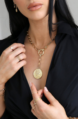 Power Player Gold Coin Lariat Necklace